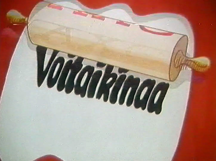 The word Voitaikinaa alone on the white dough, heavier and wider than before