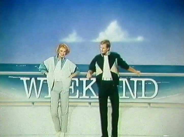 WEEKEND stands in tall white letters along a rail, a man ghosted mid-dissolve above it.